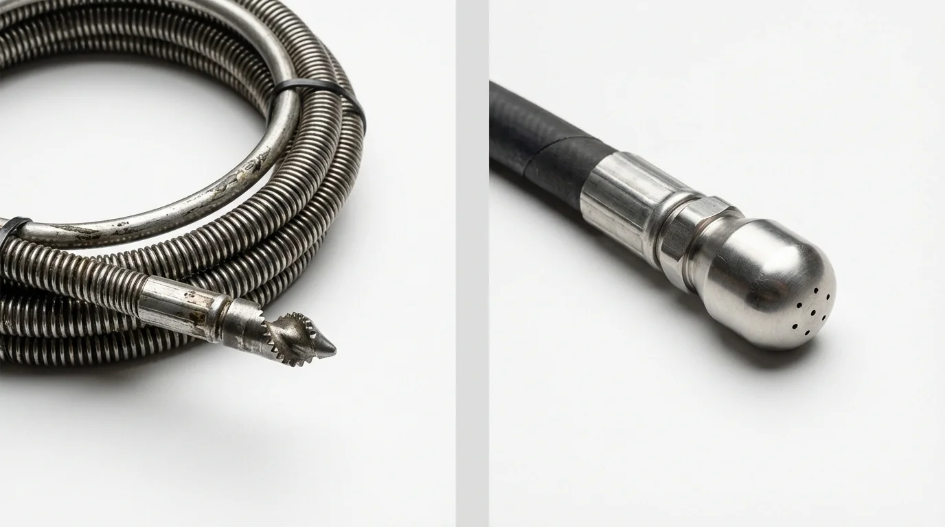 Drain snake cable and hydro jetting nozzle used for drain cleaning in Ingleside, TX