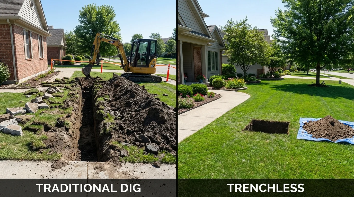 Trenchless sewer repair with minimal yard damage versus traditional excavation in Ingleside, TX